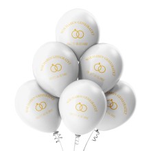 6 Luftballons Wir haben geheiratet - Freie Farbauswahl, Farbe: Weiß-Gold (Metallic)