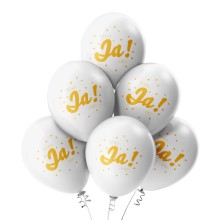 6 Luftballons Wir haben Ja gesagt - Freie Farbauswahl, Farbe: Weiß-Gold (Metallic)