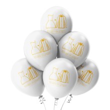 6 Luftballons Wir haben uns getraut - Freie Farbauswahl, Farbe: Weiß-Gold (Metallic)