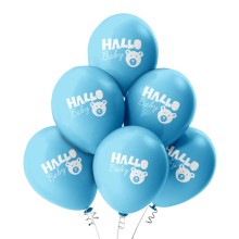 6 Luftballons Hallo Baby - Freie Farbauswahl, Farbe: Hellblau