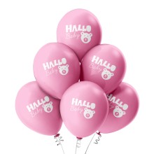 6 Luftballons Hallo Baby - Freie Farbauswahl, Farbe: Rosa