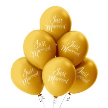 6 Luftballons Just Married - Freie Farbauswahl, Farbe: Gold (Metallic)