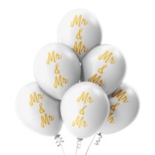 6 Luftballons Mr & Mr - Freie Farbauswahl, Farbe: Weiß-Gold (Metallic)