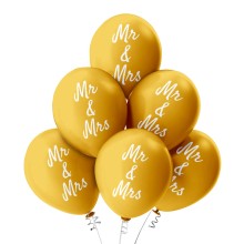 6 Luftballons Mr & Mrs - Freie Farbauswahl, Farbe: Gold (Metallic)