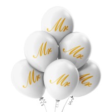 6 Luftballons Mr - Freie Farbauswahl, Farbe: Weiß (Metallic)