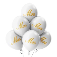 6 Luftballons Mrs - Freie Farbauswahl, Farbe: Weiß (Metallic)