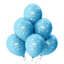 6 Luftballons Willkommen auf der Welt - Freie Farbauswahl, Farbe: Hellblau