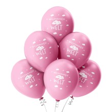 6 Luftballons Willkommen auf der Welt - Freie Farbauswahl, Farbe: Rosa