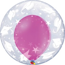 Double Bubble Ballon - Abschluss - Freie Farbwahl Ø 60 cm, Farbe: Pink