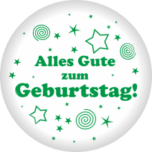 Button Geburtstag: Alles Gute zum Geburtstag Ø 50 mm, Farbe: Weiß & Grün