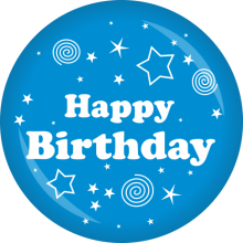 Button Geburtstag: Happy Birthday Ø 50 mm, Farbe: Blau