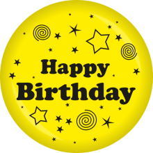 Button Geburtstag: Happy Birthday Ø 50 mm, Farbe: Gelb