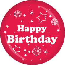 Button Geburtstag: Happy Birthday Ø 50 mm, Farbe: Pink
