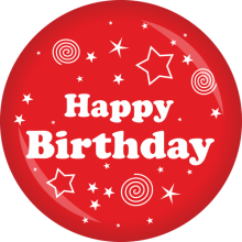 Button Geburtstag: Happy Birthday Ø 50 mm, Farbe: Rot