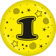 Button Zahl - 1 Ø 50 mm, Farbe: Gelb