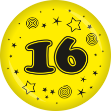 Button Zahl - 16 Ø 50 mm, Farbe: Gelb