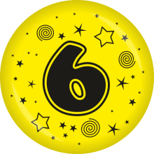 Button Zahl - 6 Ø 50 mm, Farbe: Gelb