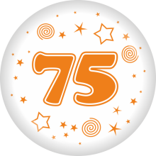 Button Zahl - 75 Ø 50 mm, Farbe: Weiß & Orange
