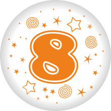 Button Zahl - 8 Ø 50 mm, Farbe: Weiß & Orange