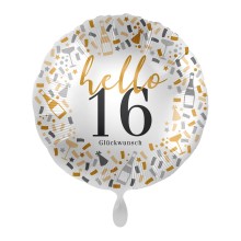 Folienballons Geburtstag - Hallo - Freie Zahlwahl Ø 45 cm, Zahl: 16
