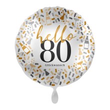 Folienballons Geburtstag - Hallo - Freie Zahlwahl Ø 45 cm, Zahl: 80