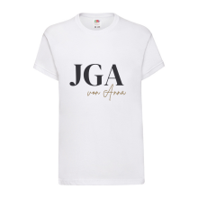 T-Shirt - "JGA personalisiert mit Namen" - Freie Farbauswahl, Farbe des T-Shirts: Weiß