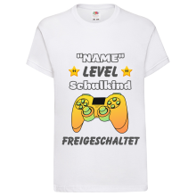 Kinder T-Shirt - " Level Schule" - Freie Farbwahl, Farbe des T-Shirts: Weiß
