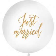 Riesenballon XL Weiß - Hochzeitsmotive in Gold & Schwarz - Ø 100 cm, Riesenballonmotiv: Just Married (Gold)