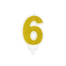 Kuchenkerzen Gold - Freie Zahlwahl - 7 cm, Zahl: 6