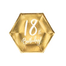 Partyteller Birthday Zahl (Gold) Ø 20 cm - Freie Zahlwahl 6 Stück, Zahl: 18