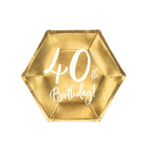 Partyteller Birthday Zahl (Gold) Ø 20 cm - Freie Zahlwahl 6 Stück, Zahl: 40