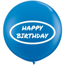 Riesenballon HAPPY BIRTHDAY Ø 70-90 cm - Freie Farbwahl, Farbe: Blauer Ballon / Weißer Druck