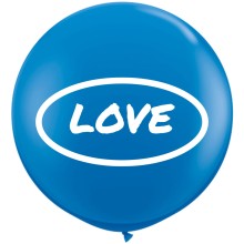 Riesenballon LOVE Ø 70-90 cm - Freie Farbwahl, Farbe: Blauer Ballon / Weißer Druck