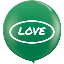 Riesenballon LOVE Ø 70-90 cm - Freie Farbwahl, Farbe: Grüner Ballon / Weißer Druck