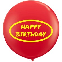 Riesenballon HAPPY BIRTHDAY Ø 70-90 cm - Freie Farbwahl, Farbe: Roter Ballon / Gelber Druck
