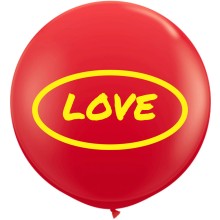Riesenballon LOVE Ø 70-90 cm - Freie Farbwahl, Farbe: Roter Ballon / Gelber Druck