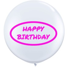 Riesenballon HAPPY BIRTHDAY Ø 70-90 cm - Freie Farbwahl, Farbe: Weißer Ballon / Pinker Druck