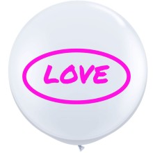 Riesenballon LOVE Ø 70-90 cm - Freie Farbwahl, Farbe: Weißer Ballon / Pinker Druck