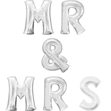 Buchstaben-Girlande Folienballons Mr & Mrs - Freie Farbauswahl, Farbe: Silber