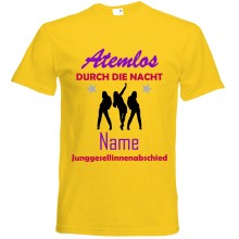 T-Shirt - ""Atemlos durch die Nacht + Name"", Farbe des T-Shirts: Gelb