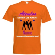 T-Shirt - ""Atemlos durch die Nacht + Name"", Farbe des T-Shirts: Orange