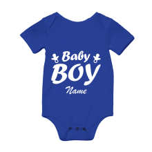 Babybody - "Baby Boy" + Name - Freie Farbwahl, Farbe des T-Shirts: Blau