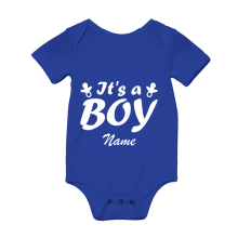 Babybody - "It's a Boy" + Name - Freie Farbwahl, Farbe des T-Shirts: Blau