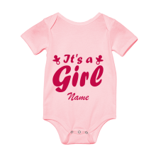 Babybody - "It's a Girl" + Name - Freie Farbwahl, Farbe des T-Shirts: Pink
