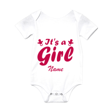 Babybody - "It's a Girl" + Name - Freie Farbwahl, Farbe des T-Shirts: Weiß