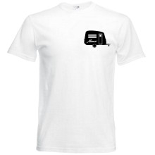 T-Shirt & Poloshirt - Wohnwagen + Name - Freie Auswahl, Shirt: T-Shirt, Farbe: Weiß