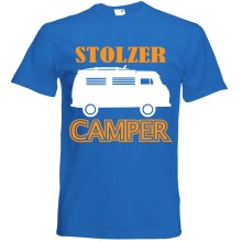 T-Shirt Camping - Stolzer Camper (Wohnmobil) - Freie Farbwahl, Farbe des T-Shirts: Blau