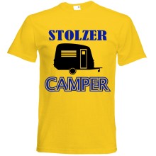 T-Shirt Camping - Stolzer Camper (Wohnwagen) - Freie Farbwahl, Farbe des T-Shirts: Gelb