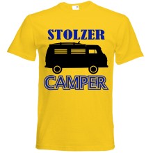T-Shirt Camping - Stolzer Camper (Wohnmobil) - Freie Farbwahl, Farbe des T-Shirts: Gelb