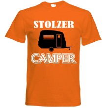 T-Shirt Camping - Stolzer Camper (Wohnwagen) - Freie Farbwahl, Farbe des T-Shirts: Orange